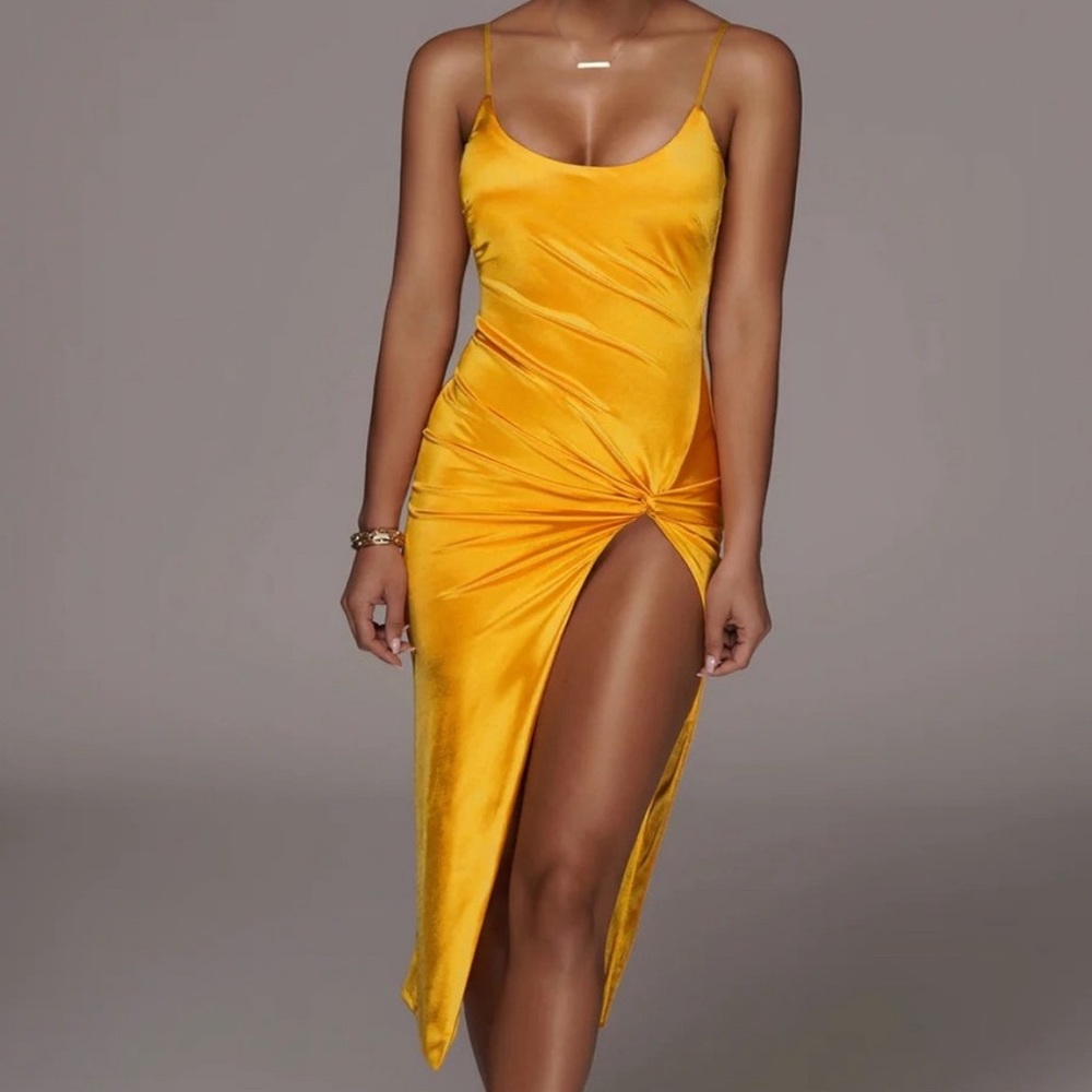 Aldis Satin Yellow Midi Dress